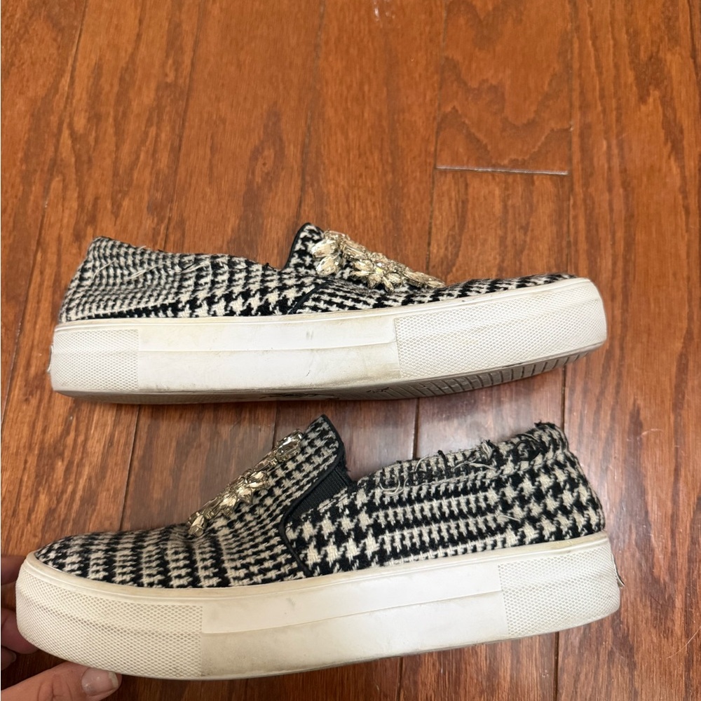 Kate Spade Gizelle Houndstooth Embellished Slip On Sneakers Women 6.5 Rhinestone - Picture 4 of 7